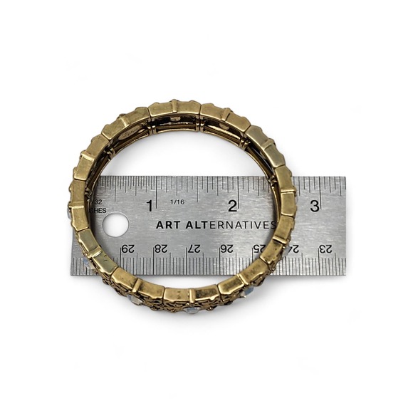 Lia Sophia Antiqued Matte Gold Stretch Bracelet "Nightshade" Cut Crystals - Picture 7 of 8